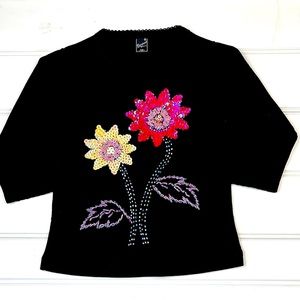 Bouquet Black Beaded Sequined Top Size Medium